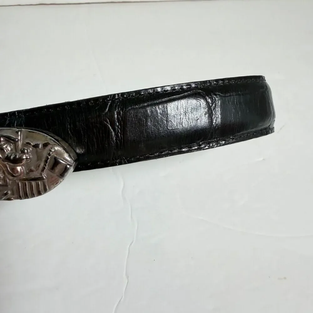 Brighton Disney Mickey Train Conductor Black Leather Belt Silver Tone Size 30